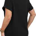OLRIK Womens Plus Size Tops Short Sleeve Henley Tops V Neck Dressy Casual Blouses Summer Vacation Fashion Shirts 2026 (Black, XXL)