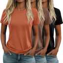 Huukeay 3 Pack Women's Cotton T Shirts Casual Short Sleeve Tunic Tops Crewneck Summer Loose Fit Plain Basic Tee, XL