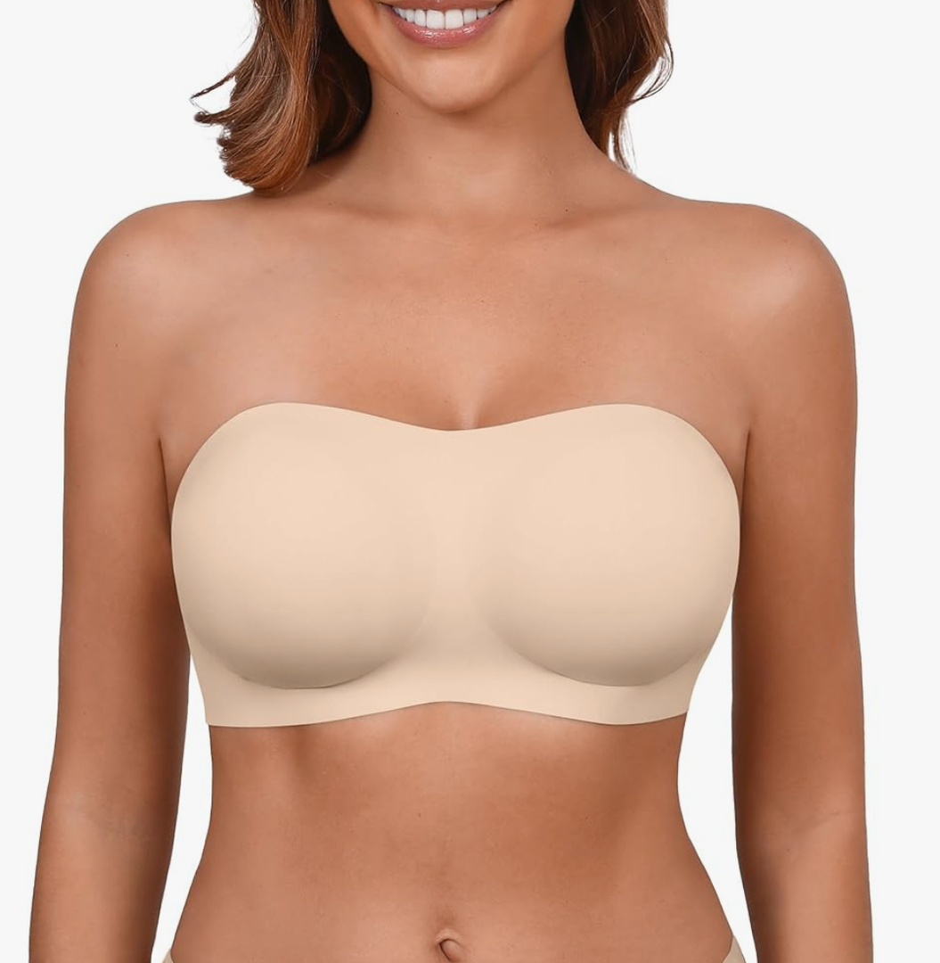 Strapless Bras for Women Seamless Padded Bandeau Bra Non-Slip Silicone Tube Top Wireless Push Up Bralettes M