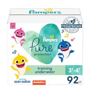 Pampers Training Pants - Pure Protection - Size 3T-4T, 92 Count, Baby Shark Premium Hypoallergenic Potty Underwear