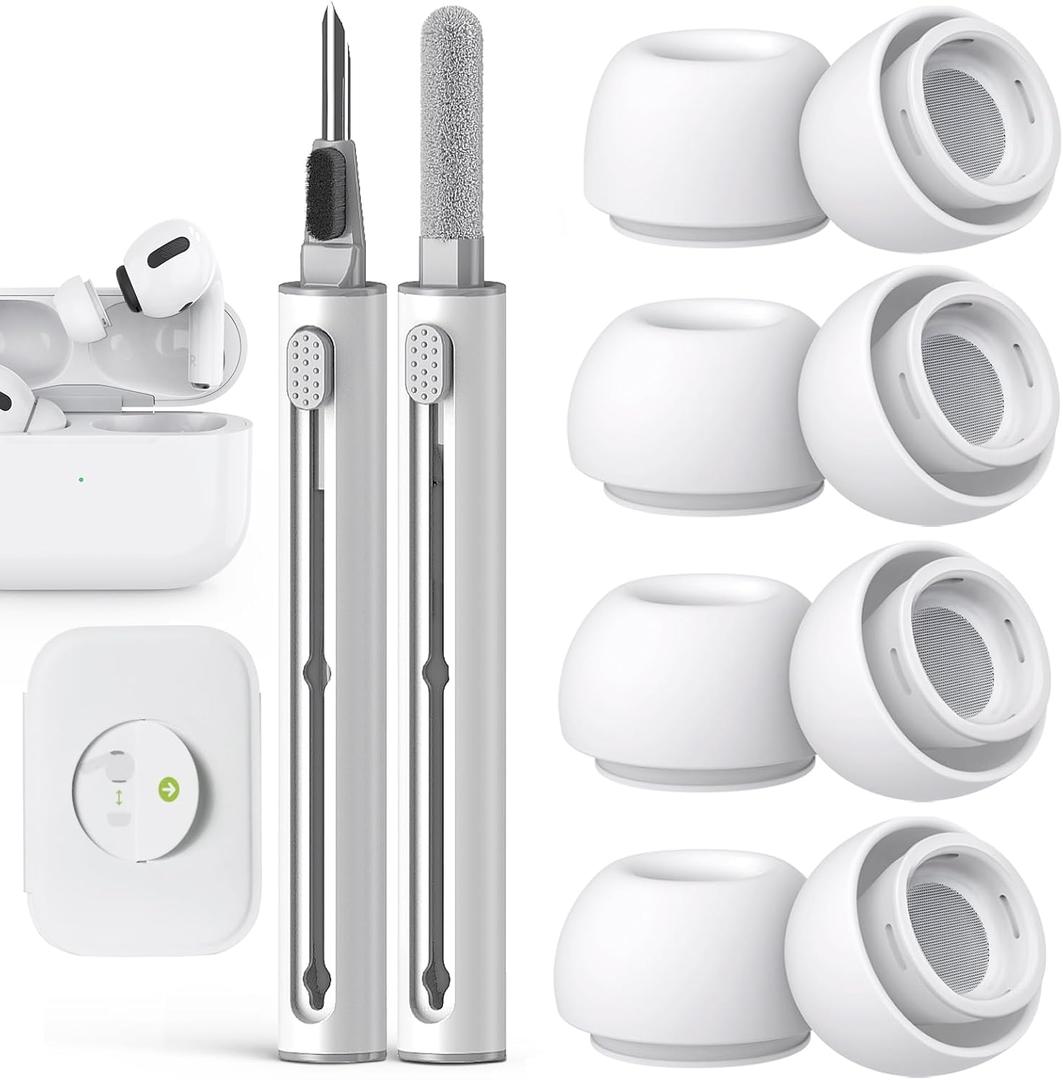 Pohgelan Compatible with AirPods Pro 2nd/1st Generation Replacement Ear Tips,with Noise Reduction Hole & Built-in dust Guard Screen,for USB-C Charging Case with Cleaner kit -4 Sizes (XS/S/M/L)-Whiite