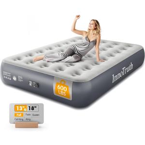 InnoTruth Camping Air Mattress, Full Size with Built in Pump, Inflatable Mattress Blow up Mattress, Family Choice Award Winner-13 Colchones Inflables Foldable Air Bed for Guest & Home, Grey