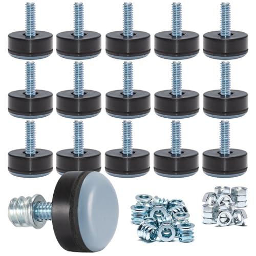 NEWBYTEK ​1/4-20 Leveling Feet - PTFE (Teflon) Bottom(1 inch Base), Smooth Gliding Base for Furniture Protection, Adjustable Furniture Leveler for Tables, Chairs, Legs (16 Pack)