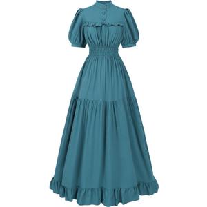 Nuoqi Victorian Dress Women 1800s Edwardian Dress Short Sleeve High Neck Renaissance Costume, XL