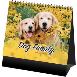 2 x 2026 Desk Calendar & Monthly Planner, Dog Family, Various Dog Breeds and Cute Puppies, Standing Flip, Spiral Binding, Stand-Up Tent,14 Sheets, 8"x 7.9"