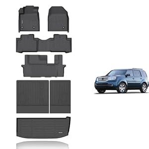 KELCSEECS Floor Mats & Cargo Liner with SeatBack Custom for 2009-2015 Honda Pilot, All Weather Protection TPE Floor Liners Front& Rear Row Full Set Honda Pilot Accessories Black
