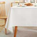 Laolitou Table Cloth Rectangle Linen Waterproof Textured White Tablecloth, Washable Wrinkle Free Spill Proof Fabric Tablecloths for Dining Table Farmhouse Kitchen Holiday, 60x84 Inch