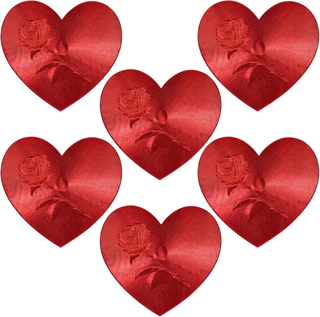 Valentine Placemats Set of 6, Red Heart Shaped Place Mats, 15 x 15 Inch Valentines Day Table Mats with Rose for Valentine's Day Anniversary Wedding Party Supplies Kitchen Dining Table Decor