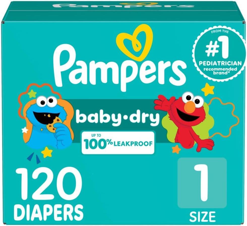 Pampers Diapers - Baby Dry - Size 1, 120 Count, Absorbent Disposable Infant Diaper 