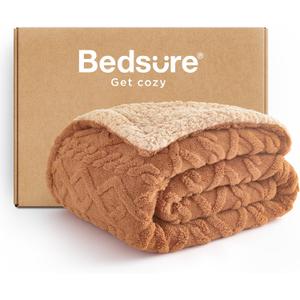Bedsure Sherpa Fleece Throw Blanket for Couch - Fuzzy Soft Cozy Cable Throw for Women, Thick Warm Blanket for Winter, Light Brown, 50x60 Inches