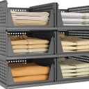 Pinkpum Black 6 Pack Closet Organizers Storage Bins, Stackable Plastic Drawer Basket for Clothing, Stackable Storage Bins Shelf Storage Container for Closet Wardrobe Bedroom Bathroom Office