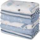 GLLQUEN BABY Receiving Blanket Boy Cotton Muslin Swaddle Blankets Girl Newborn Squares Breathable & Soft Thin Baby Blankets Cloths Double Absorbent Infant Swaddling Wrap - 6 Pack (Blue Astronaut)