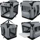 EliteField 3-Door Folding Soft Dog Crate with Carrying Bag and Fleece Bed, Indoor & Outdoor Pet Home (36" L x 24" W x 28" H, Light Gray)
