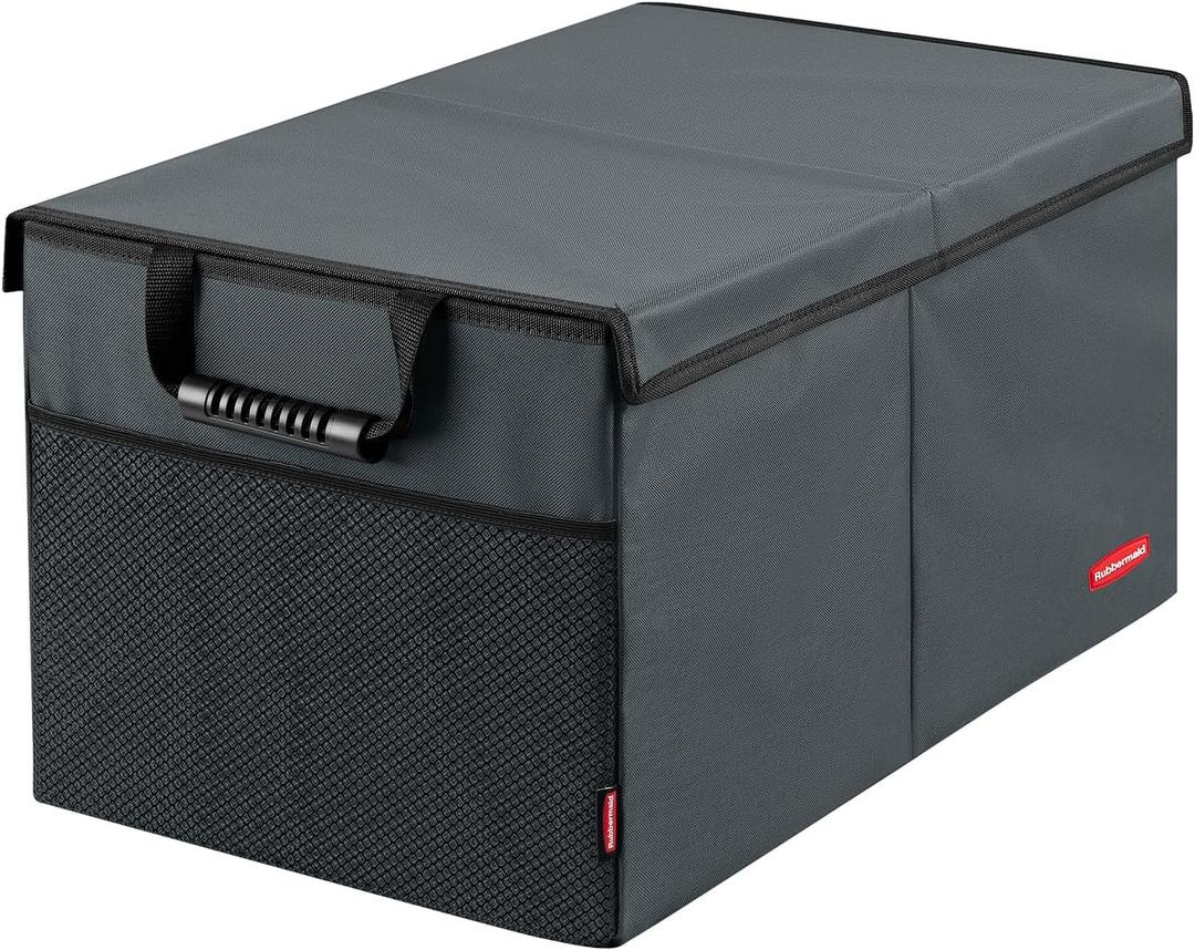 Rubbermaid Car Organizer, Collapsible Trunk Organizer, Multi-Compartment Car Storage Organization for Car Accessories, 2 Compartments With Cover, 21.65"*14.17"*12.2" - Gray (Medium)
