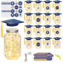 Upgrade 16 Sets Graduation Table Decoration with LED Lights，Graduation Decorations for Class of 2026，Includes Grad Jar, Felt Graduation Cap, Graduation Card, DIY Rubber Band and Ribbon（Blue）