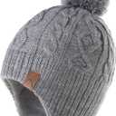 LMLALML Boys Winter Hat Earflap Knitted Beanie for Kids Warm Fleece Lined Thicken Hat for Baby (1-3T, Greymh)