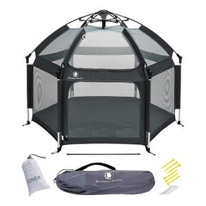 POP 'N GO PLAYPEN - Indoor & Outdoor Baby Playpen for Babies and Toddlers - Baby Beach Tent, Foldable, Portable W/Canopy, Travel Bag, & Mosquito Net - Pop Up Pack and Play Tent (Black) (Charcoal Black)