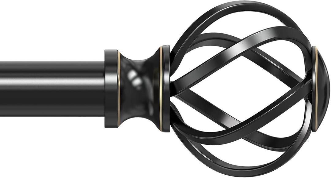 Curtain Rods for Windows 48 to 84 Inch(4-7 Feet),3/4" Diameter Black Drapery Rods with Twisted Cage Finials,Size:36-88 Inch