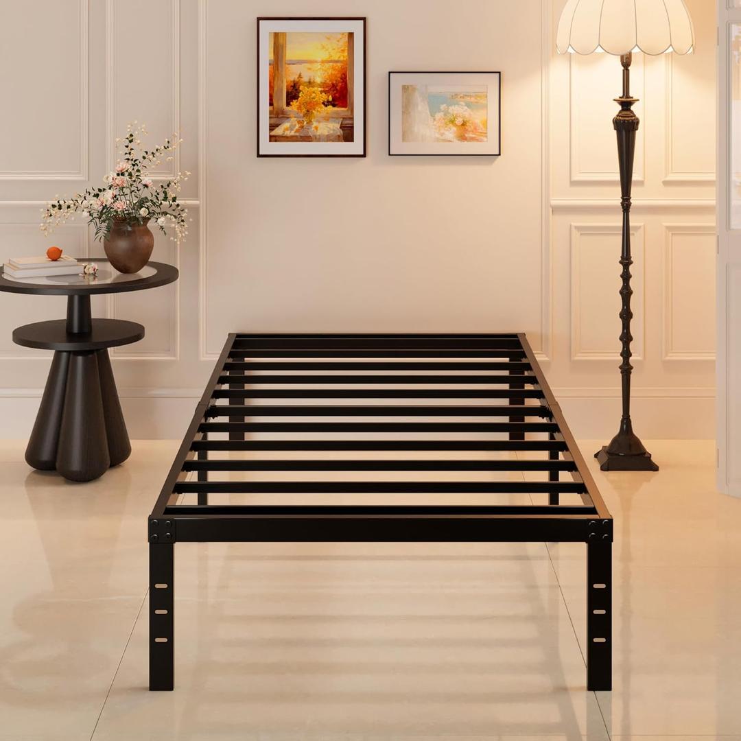 Heavy Duty Twin Bed Frame No Box Spring Needed, 14 Inch Metal Platform Bed Frame Twin Support Up to 2500 lbs, Easy Assembly, Noise Free, Black