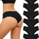 FINETOO 6 pack Seamless Underwear for Women Sexy Low Rise Hipster Wave Edge No Show Bikini Panties Womens Cheeky M