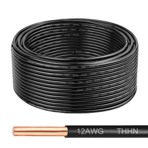THHN Wire 12 Gauge 50 FT, 12 AWG Solid OFC Copper Electrical Building Wire with Nylon Jacket PVC Insulation, Rated 600V for Residential, Industrial, CNC, Ground (12 Gauge, Black)
