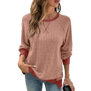5 x SHEWIN Women Fall Sweatshirt Lightweight Long Sleeve Pullover Tops Casual Oversized Shirts Color Black Patchwork Shirts Size M Red