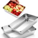 Stainless Steel Baking Pan Set, 3PCS Rectangular Cake & Brownie Pans, Deep Brushed Casserole Dishes, Heavy Duty Oven & Dishwasher Safe, Non-Toxic Bakeware, 8.6", 9.8", 11.8" (Silver)
