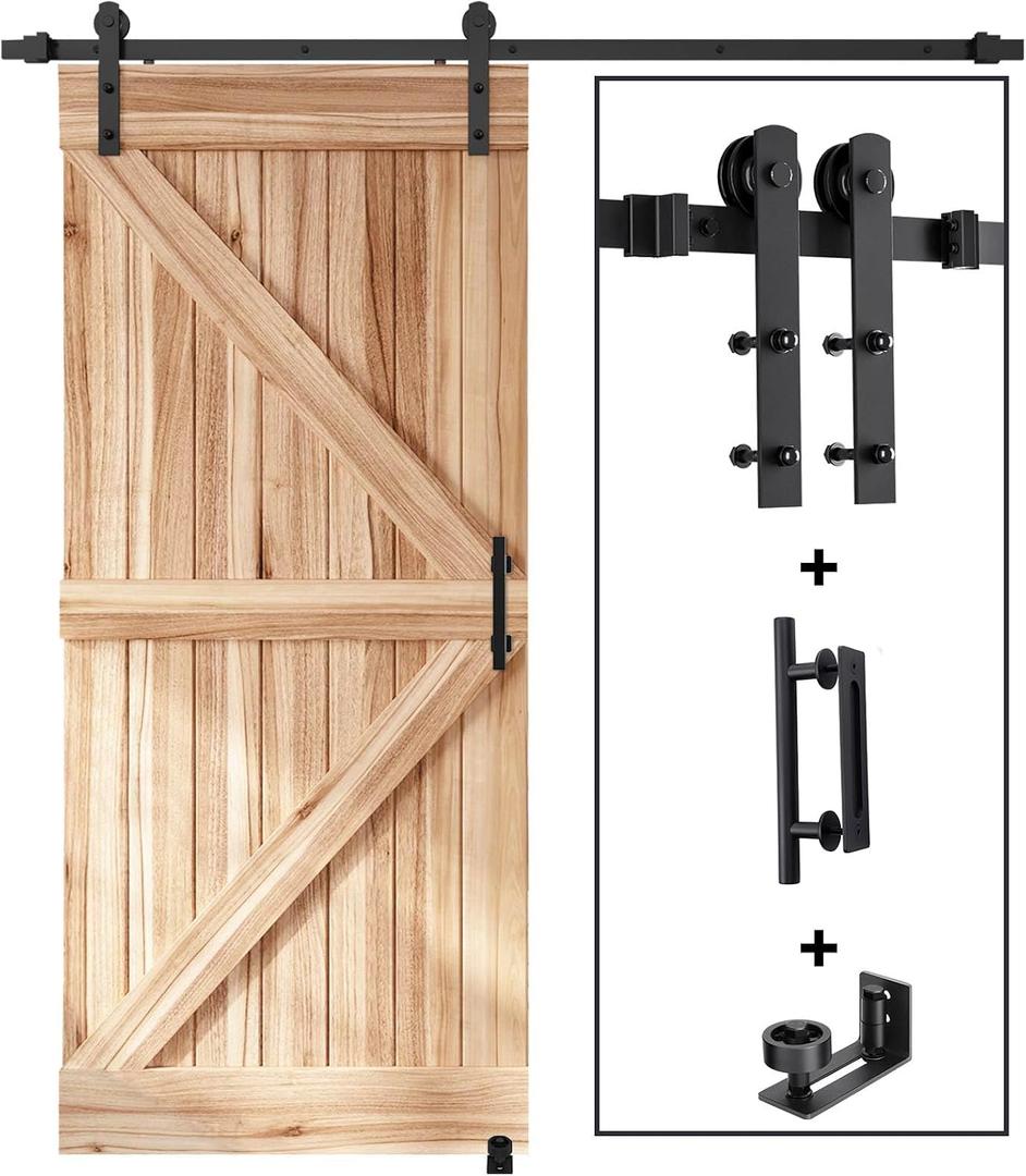 EaseLife 7 FT Sliding Barn Door Track and Handle Hardware Kit,Aluminum,Heavy Duty,Straight Pulley,Slide Smoothly Quietly,Easy Install (7FT Track Kit for 38"~42" Wide Single Door)