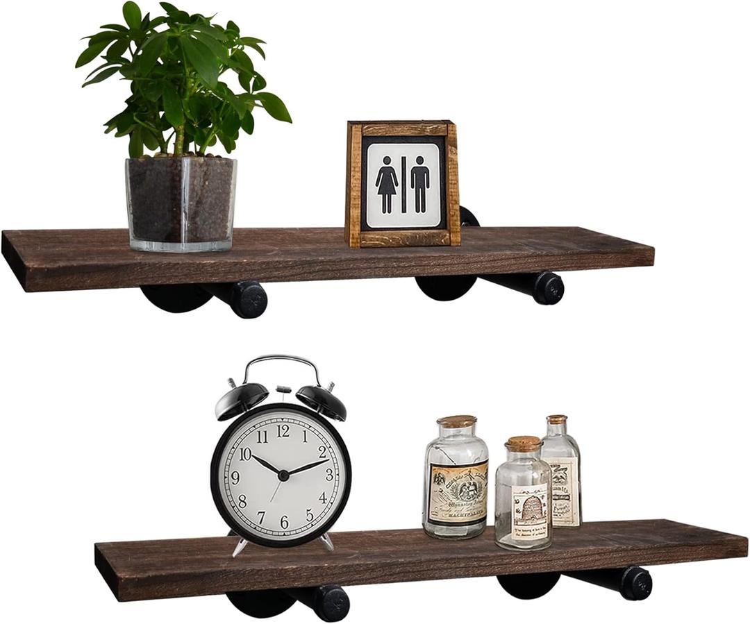 DSDS Wall Mounted Floating Shelves, 23.6 Inch Rustic Farmhouse Floating ShelvesWall Mounted Wood Shelving Storage Home Decor for Bathroom Living Room Bedroom Kitchen Office23.65.5 inchSet of 2