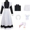 Women's Classic Maid Long Dress Black and White Apron Lolita Housekeeper Cosplay Costume Uniform (X-Large)