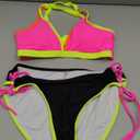 Blooming Jelly Women's Bikini Set Two Piece Swimsuit Triangle Top String Mid Rise Bottom Cheeky Bathing Suit, L
