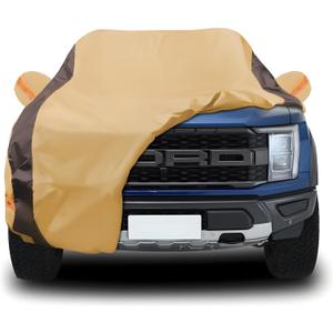 Car Cover Waterproof All Weather Compatible with Ford F150, Outdoor Anti-UV Sun Rain Protection Full Exterior Cover (Camel with Brown)