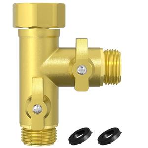 SANTONG High Flow Solid Metal 2 Way ├ Type Garden Hose Splitter with Shut-Off Valves, 360 Degree Rotation 3/4" Spigot Faucet Connectors