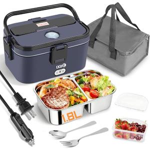 Electric Lunch Box 80W for Adults, 1.8L Lunch Warmer with 2 Compartments for Truck/Car/Work, Fast Portable Heated Lunch Box Food Warmer Heater 12/24/110V, Lonchera Eléctrica Portátil
