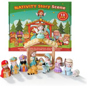 13Pcs Nativity Set for Kids, Toddler Toys Little Figures & Playsets, Christian Nativity Scene for Boys & Girls Ages 3 4 5 6 7 8 9+ Christmas Birthday Gift