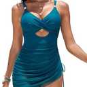 ZAFUL Women Sexy Cut Out One Piece Swimsuit Mesh Sheer Ruched Tie Swim Dress Bathing Suit Swimwear 2025 M