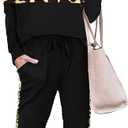 PRETTYGARDEN Womens 2 Piece Sets 2026 Long Sleeve Tops High Waisted Sweatpants Lounge Set Fall Fashion Travel Outfits [Large, Leopard Black]