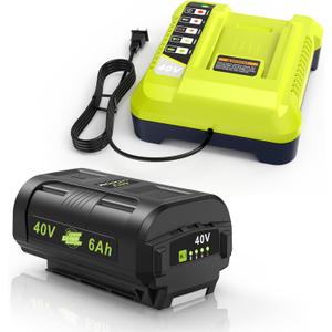 Compatible for Ryobi 40v Battery 6.0Ah OP4060 OP401 Charger Combo High Capacity Strong Power for Ryobi 40v Battery and Charger Lawn Mowers Leaf Blowers Edgers for OP4015 OP4040 OP4026A OP40201 OP4050A