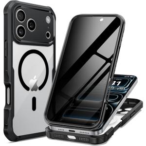 seacosmo for iPhone 17 Pro Max Case, Full Body Bumper with Built-in 9H Tempered Glass Privacy Screen Protector and Camera Lens Protection, Compatible with MagSafe, Shockproof Phone Case, 6.9", Black