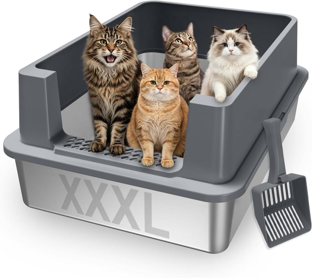 AIPERRO Extra Large Stainless Steel Litter Box for Extra Large Big Cats