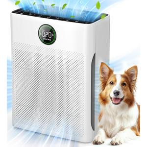 Air Purifiers for Home Large Room up to 2200sq.ft, MOOKA Air purifier for Home Pets with Washable Filter, PM 2.5 Display Air Quality Sensor Air Cleaner for Bedroom, Dorm room, Pets, Office, PR1 (White)