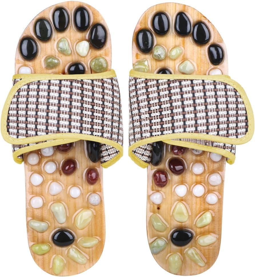 Acupressure Massage Slippers with Earth Stone, Therapeutic Reflexology Sandals for Foot Acupoint Massage Shiatsu Arch Pain Relief, Fit Women 6-7 Feet Size