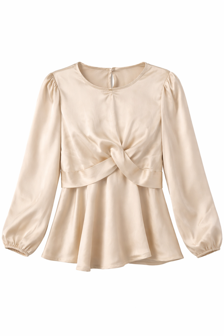 Satin Champagne  Blouse with Cross Front Evening Top , 2XL