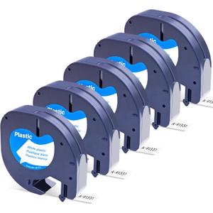 Orison Compatible with DYMO LetraTag Refills, for Dymo Label Maker Refills, 91331 Plastic Label Tape 12mm (1/2" x 13ft) for Dymo Lables for Letra Tag 100H 100T 200B QX50 (Black on White, 5 Pack)
