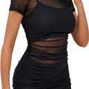 Rooscier Women's Mesh Dress Short Sleeve Bodycon 3 Piece Outfits with Cami Shorts (Black, S)