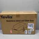 Stainless Steel Litter Box with High Sides, XL High Sided Cat Litter Pan, Open Top Extra Large Metal Cat Litter Box, Non-Stick, Odor Free, Leakproof, Scoop Included, Gray