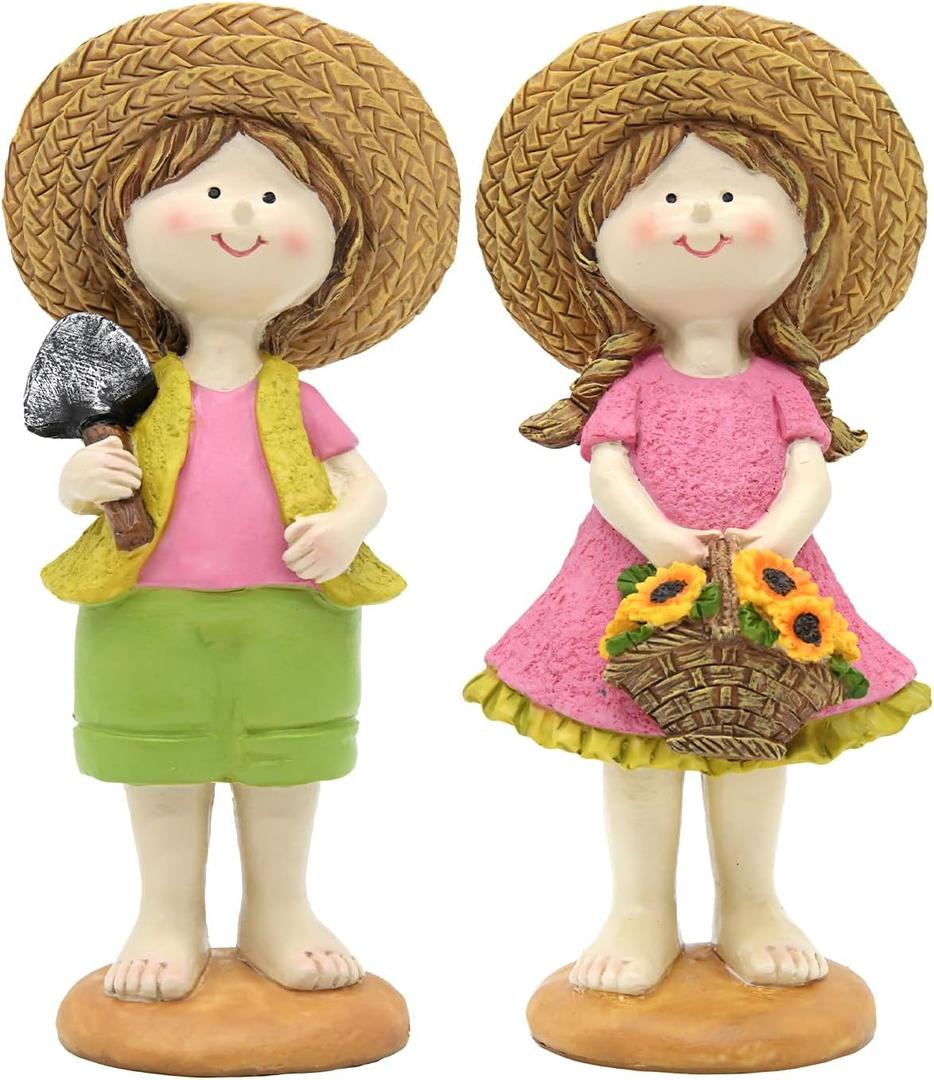 Spring Fairy Garden Figurines, Resin Summer Sunflower Garden Statue Set - H9inch Miniature Figurines Decor Indoor & Outdoor, Summer Decorations for Home, Yard, Patio Decor (Pink)