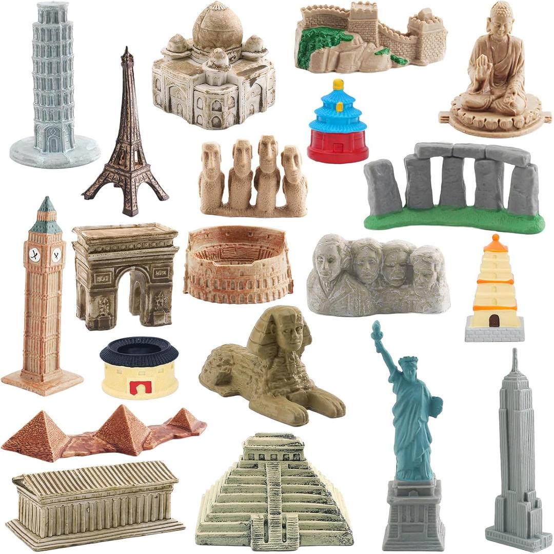 ONEST 20 Pieces Mini World Building Model Playsets Famous Architecture Figurines Toys for Boys and Girls