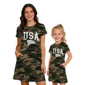 TIEEI 4th of July Dress Mother Daughter Matching Dresses 4th of July Short Sleeve Outfits