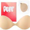 Invisible Strapless Sticky Bra Push up for Women, Adhesive Bra for Backless Dress, Silicone Cleavage Lift Nipple Covers(D Cup, Beige)